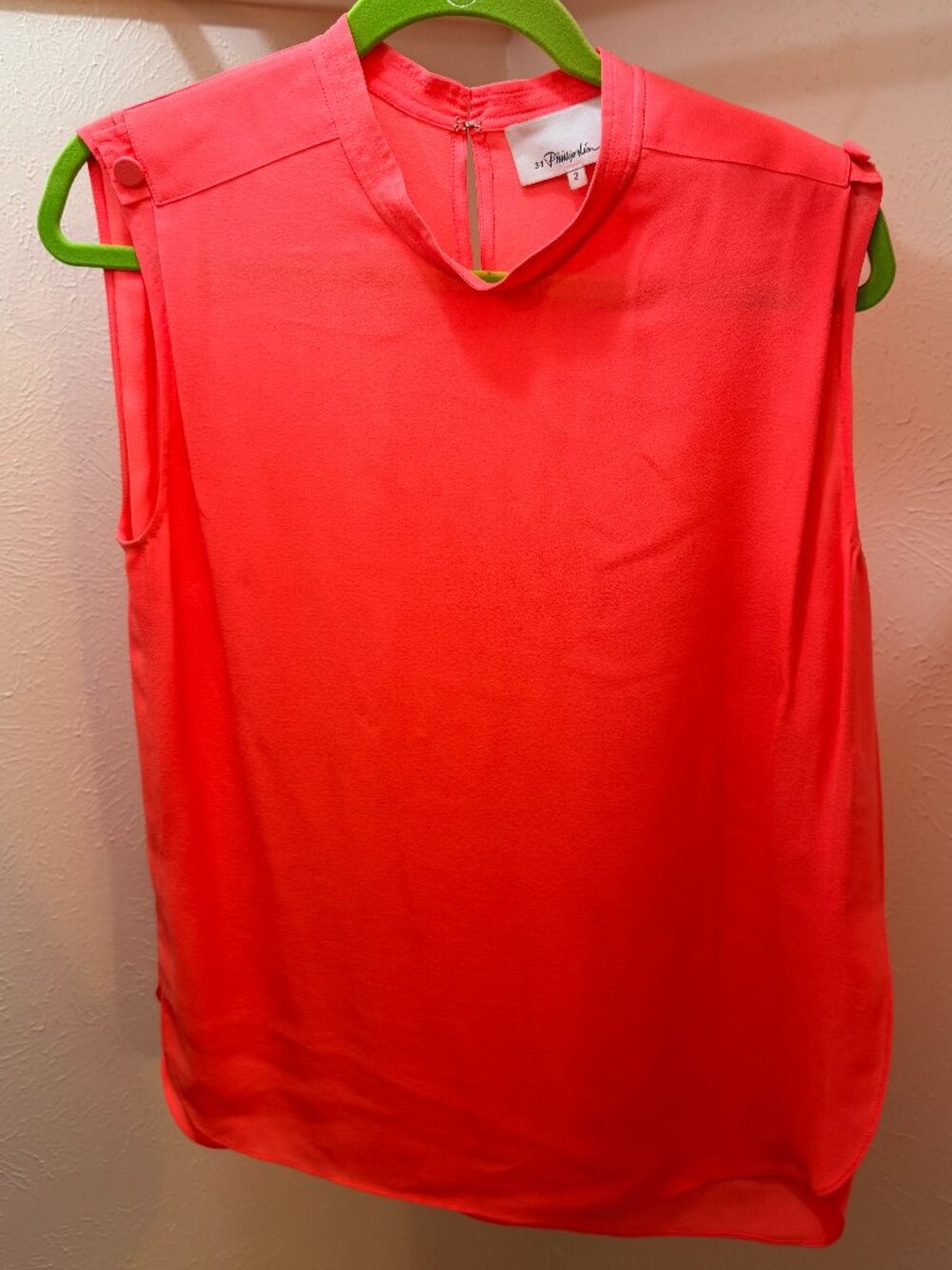 Phillip Lim Neon Pink Sleeveless High Neck Silk Blouse - Size 2